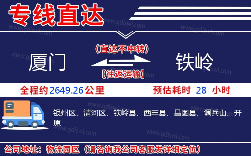 廈門(mén)到鐵嶺物流公司